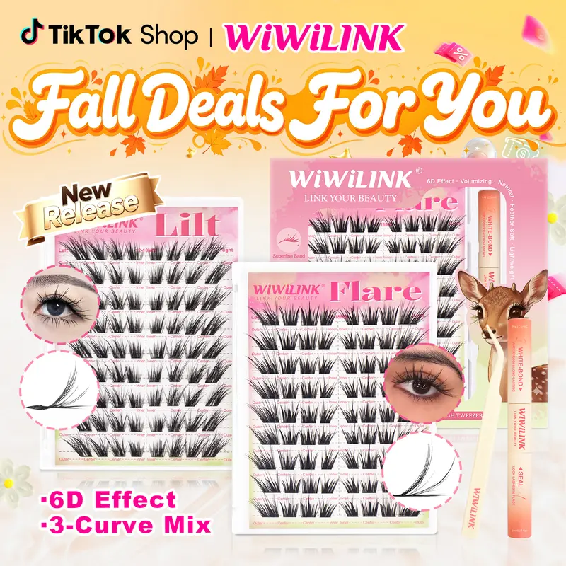 WiWiLINK Flare Lilt 6D Cluster Lashes Kit, LC /LB Curl DIY Lash Extension Set, 12-18mm Mixed Individual Clusters, Soft Thin Band Waterproof Long-Lasting Eyelashes with Lash Bond, Seal & Tweezers, Fluffy Lash Clusters, Lash Cluster, Eyelashes Clusters Kit