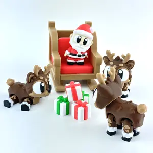 Santa And Reindeer Play Set Diorama – Mini Articulating Santa in a Christmas Sleigh Scene