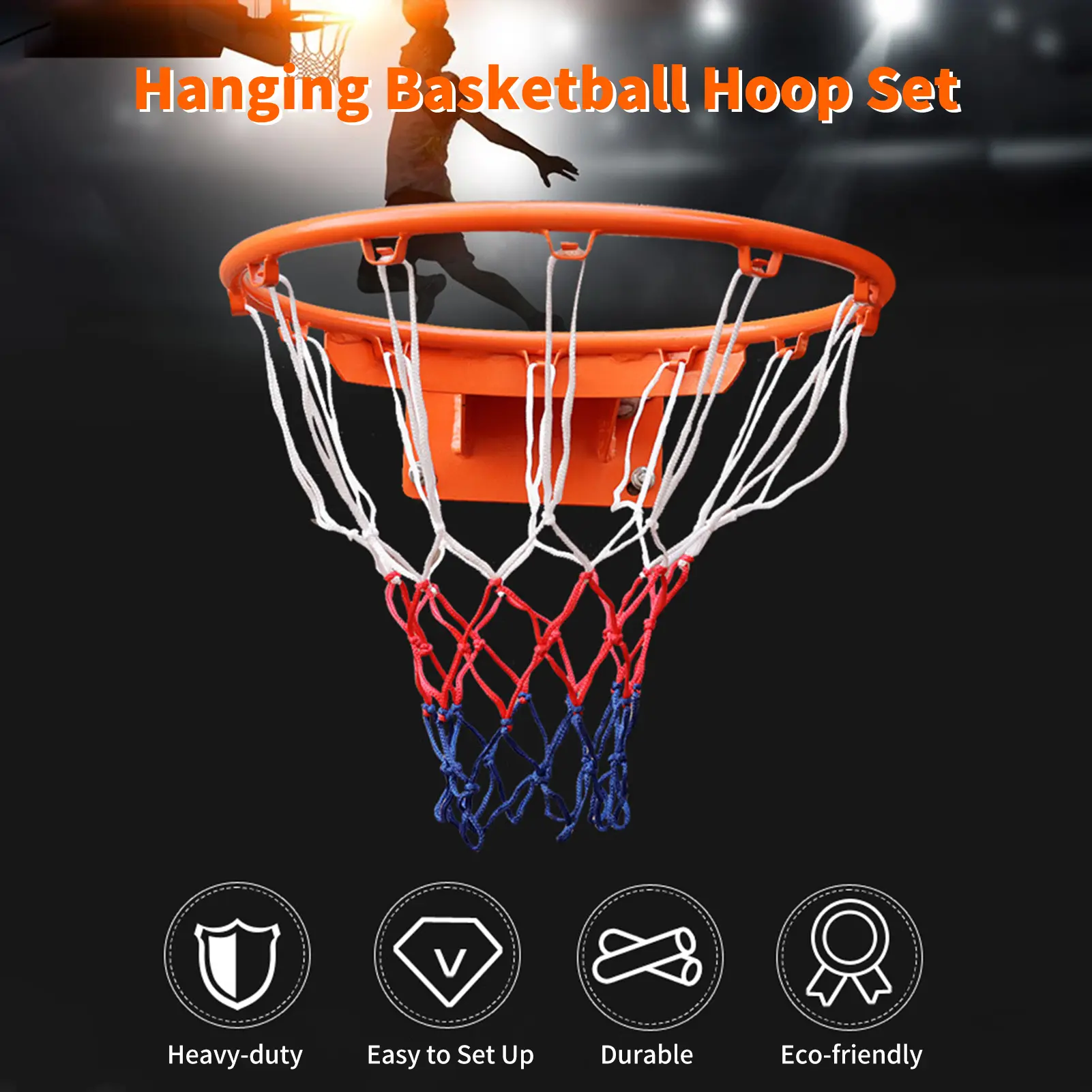 Heavy Duty Steel Basketball Hoop Rim Set, 450mm Wall-Mounted Goal for Adults with Quick Wall Setup, Indoor/Outdoor Ball Sports Equipment with Guarded Wrist/Ankle Supports, Universal Install, Easy To Set Up, Metal, Outdoor Recreation, Adult, Hollow Style