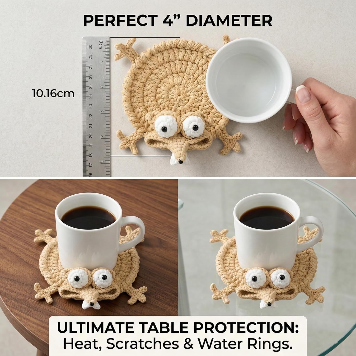 Funny Squirrel Coaster - Hand-Crocheted 3D Animal Mug Rug, Cute Knitted Drink Mat for Home or Office, Unique Coffee Lover Gift, Whimsical Desk Accessory