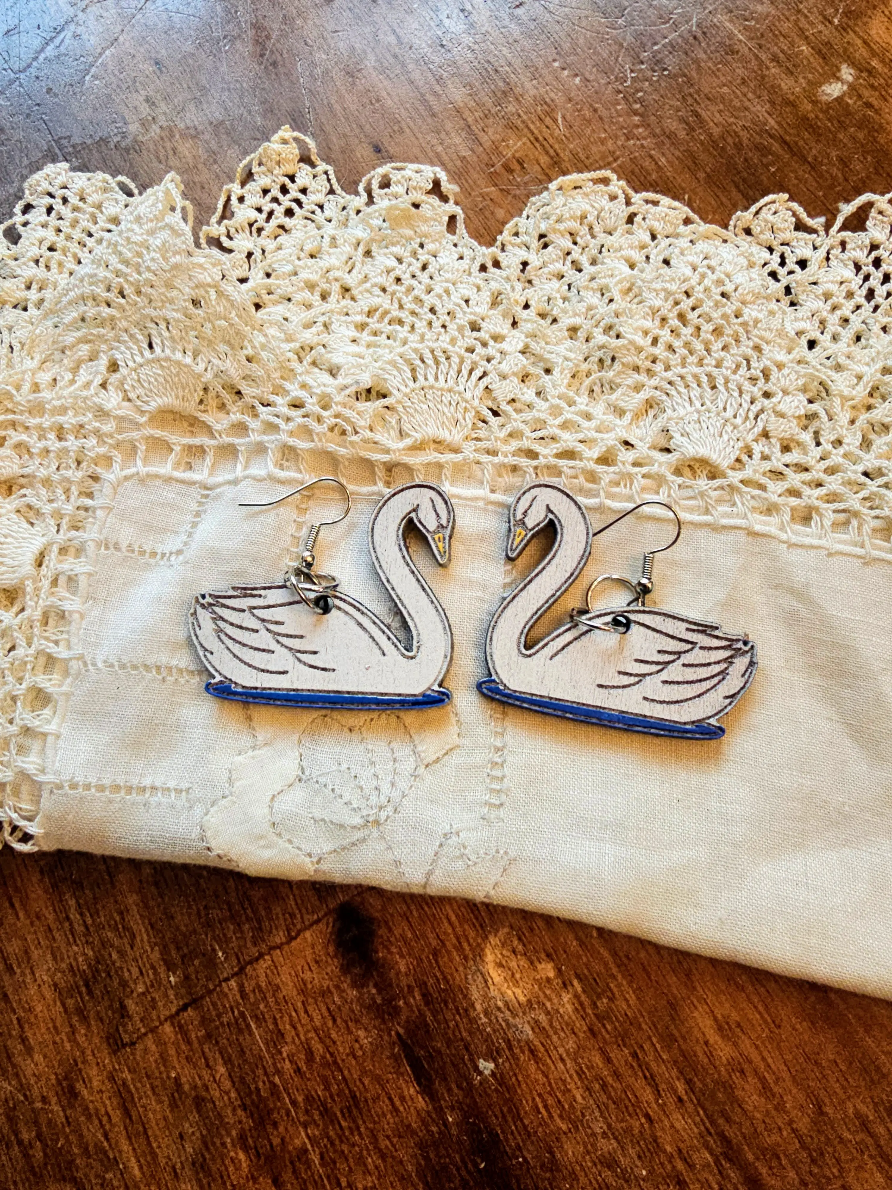 Lovely Swan Wooden Earrings-Handmade by Justin