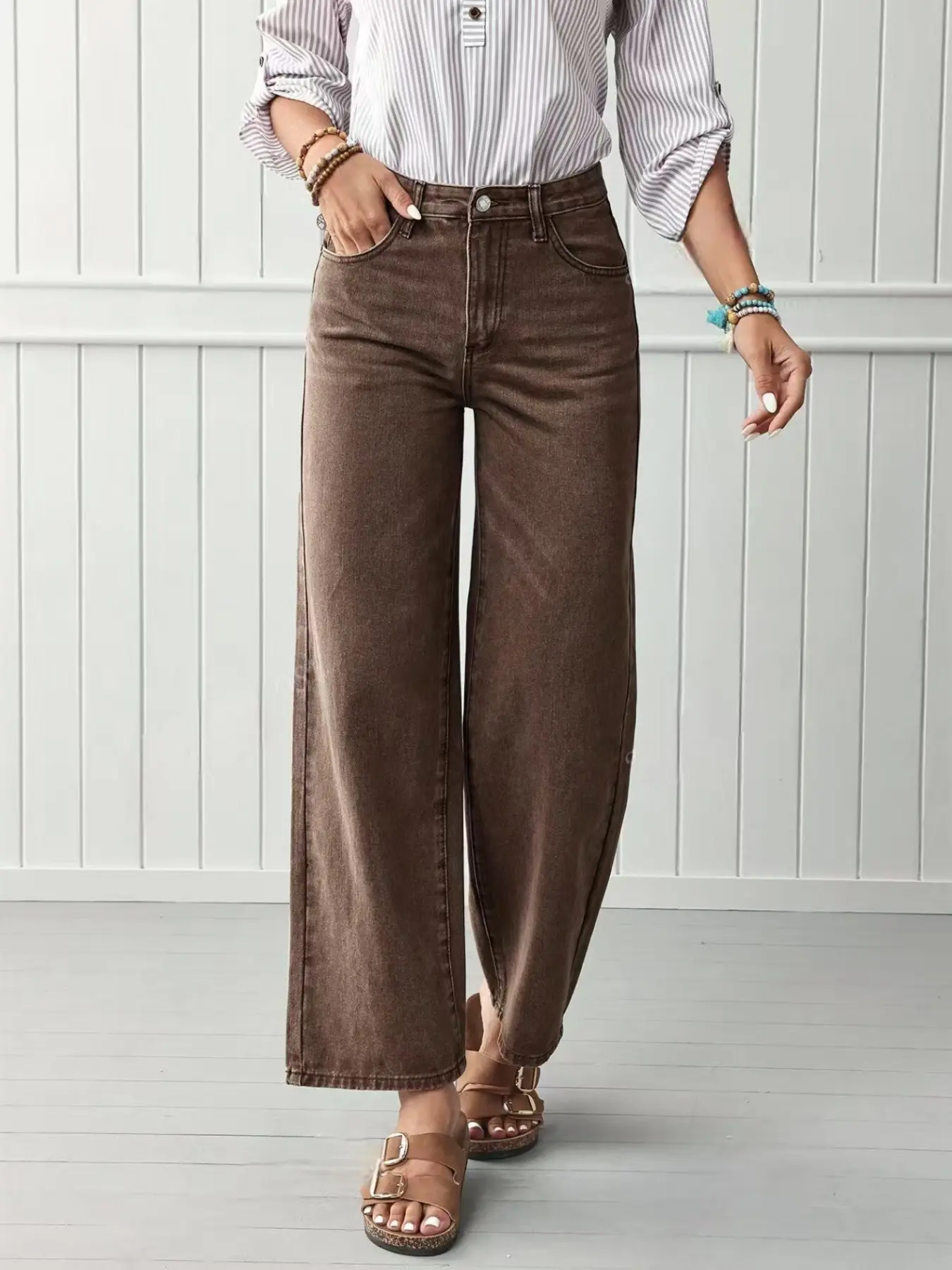 High Elasticity Women's Denim High Rise Jeans, Casual Loose Fit Oversized Wide Leg Pants, Trouser, Womenswear, All Seasons Minimalist Plain Style, Comfortable and Stylish