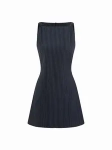 Striped Boat Neck Twist Tie Back Mini Dress