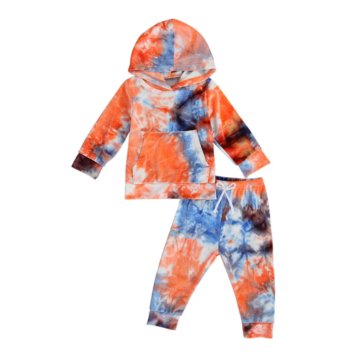 Toddler Unisex Baby Boy Girl Tie Dye Outfit Long Sleeve Hooded Sweatshirt Top Drawstring Sweatpants 2Pcs Tracksuit