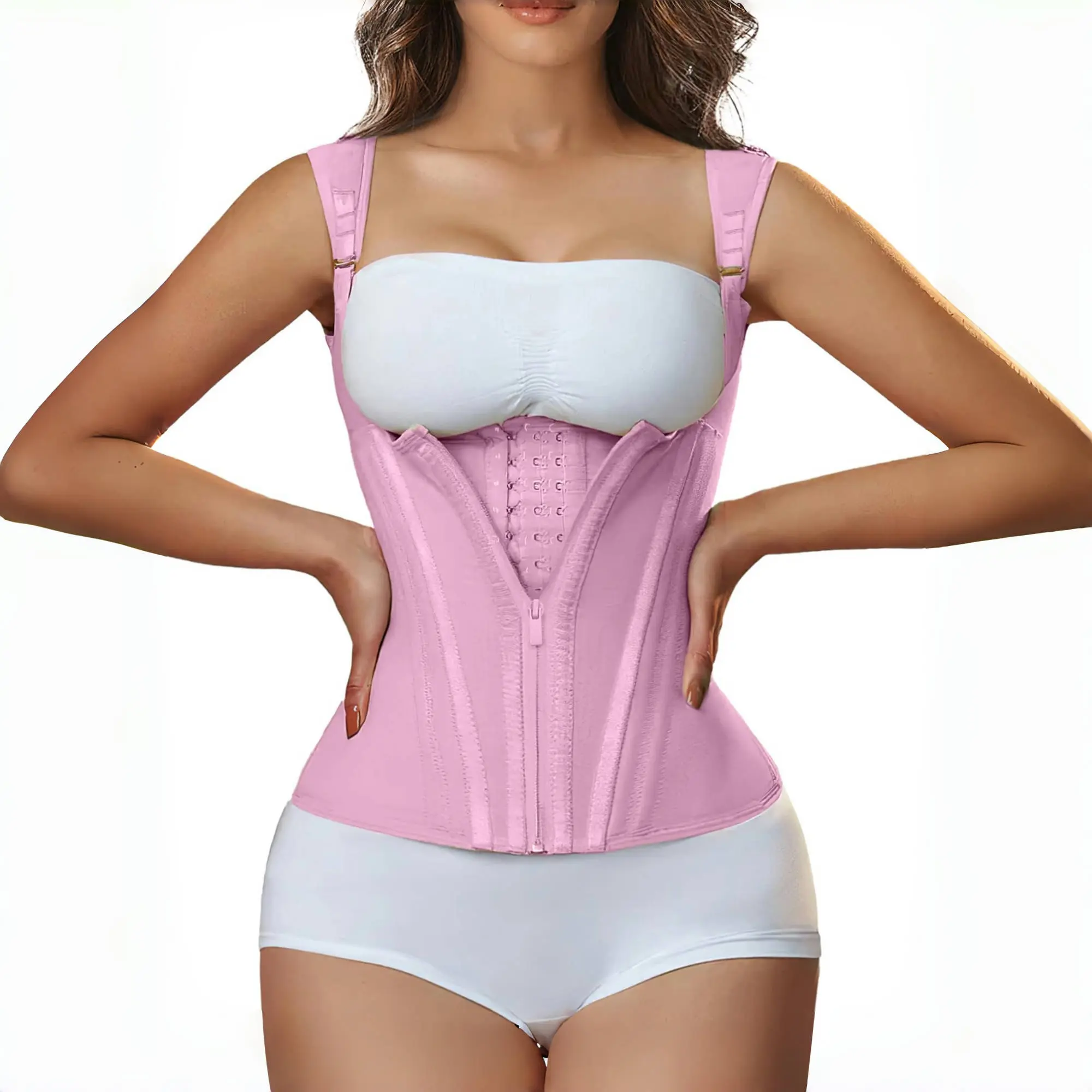 Women's Waist Trainer Vest - Elegant Compressive Shapewear Top with Adjustable Straps, Solid Zipper Cincher, Tummy-Flattering Control, Comfort Fit for Fitness, Wedding, Christmas; Chain Accent