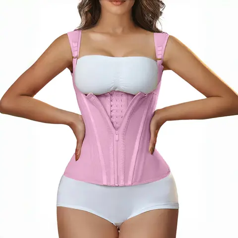 Women's Faja Body Shaper Waist Trainer Underwear - Elegant Knit Fabric Compression Vest, Adjustable Straps, Zipper, Chain Accent, S-M Sizes, Tummy Control, Workout Companion, for Weddings, Body Confidence