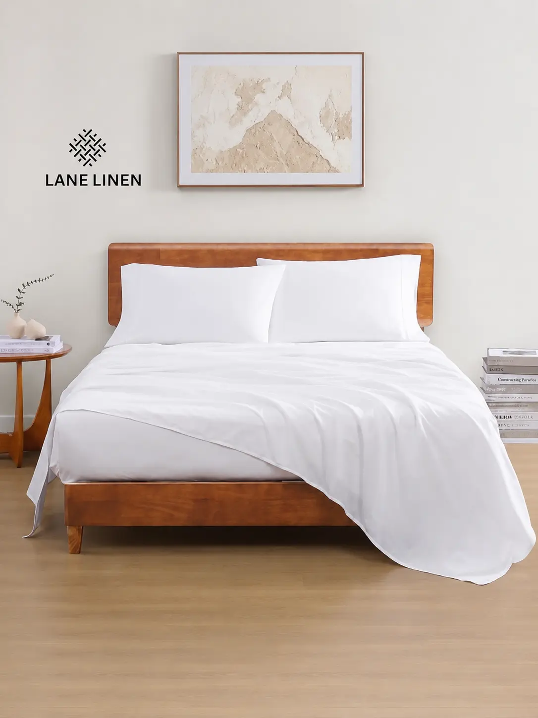 LANE LINEN 100% Organic Cotton Percale Weave Sheets Set - 15" Deep Pocket Fitted Sheet, Breathable Bedding for Dorm Rooms, White Twin Size Bed Essentials