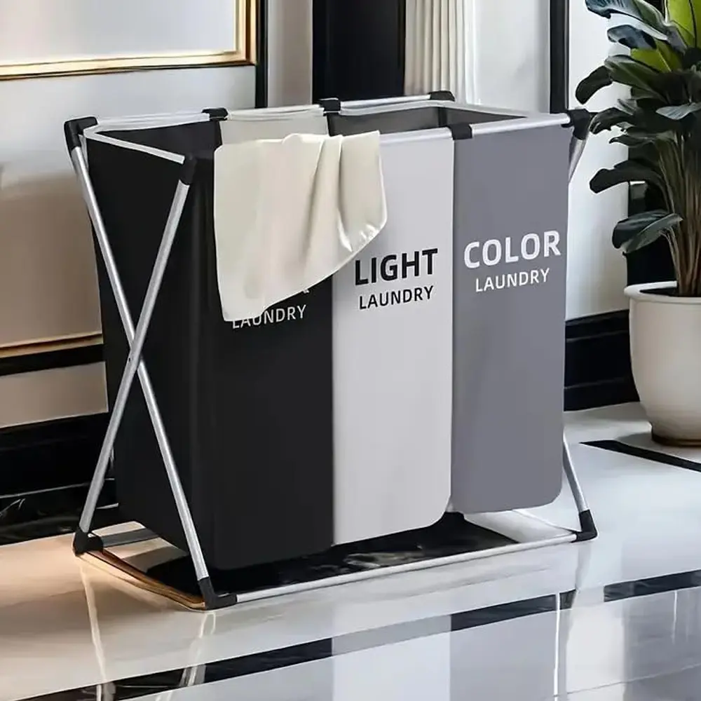3-Compartment Laundry Hamper Cart with Removable Laundry Bags, Rolling Large Capacity Clothes Sorter for Dirty Garments, Towels and Toys, Ideal for Laundry Room, Bedroom and Dorm Storage