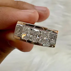 Jorrio Men's Rose Gold & Silver Moissanite Ring, 1.75ct  Radiant & Round Cut Wedding Band Luxury Statement Ring