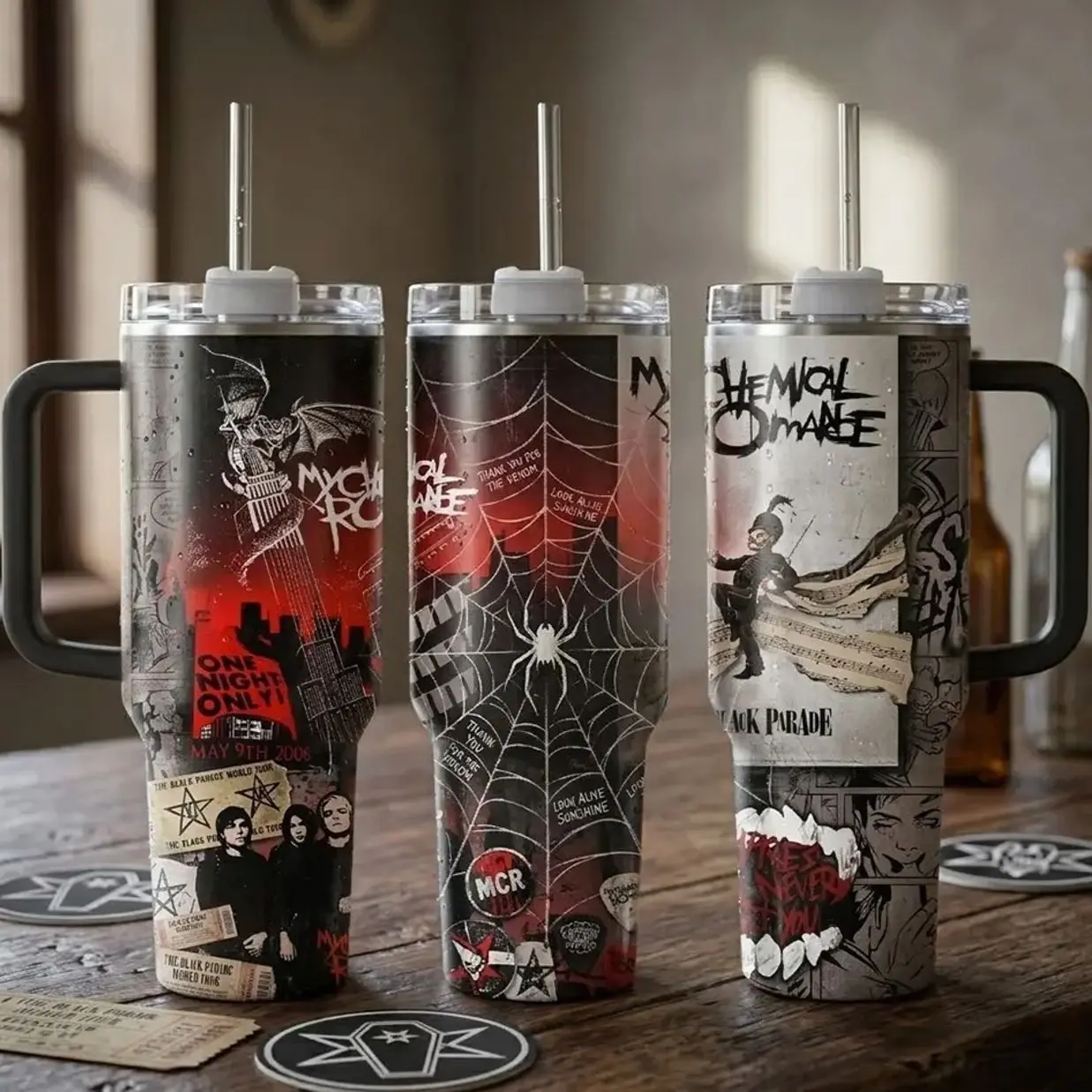 My Chemical Romance The Black Parade 40oz Tumbler With Handle & Straw, Rock Band Fan Gift Travel Mug
