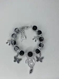 Wired Black Glass Bread Bracelet with Elegant Charms for Casual & Special Occasions Unique Stylish Look