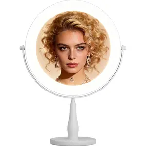 9"  15" Tall Lighted Makeup Mirror, 1X/10X, 2-Sided Magnifying Mirror with 96 LEDs, 3 Color Dimmable Lights, 360? Swivel, LED  Mirror, White -