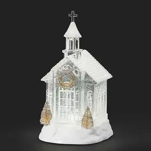 Lighted Automatic swirling Glitter water church / chapel snowglobe Christmas Decor