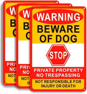 3 Pack Reflective Beware of Dog Signs 8x12 Inch – Aluminum No Trespassing Private Property Warning Sign, Weatherproof Anti-Rust Metal for Home, Garden, Garage, Farm Security