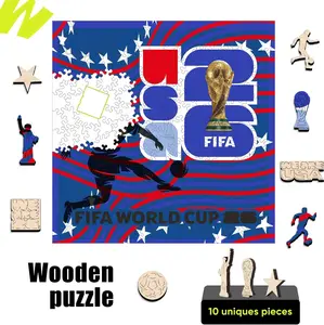 FIFA World Cup 2026 Poster Puzzles for Adults- 200 Pieces Unique Shaped Wooden Puzzles,USA Host Country Football Jigsaw Puzzle Gifts for Soccer Fans, Officially Licensed, 5MM Thick 11 x 11 Inch