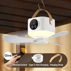 Portable USB Rechargeable Camping Adjustable Speed Fan with LED Light, 3 Speed Settings, 8 Hour Timer, Remote Control, Ideal for Tent, RV, Home, USB Charging Fan
