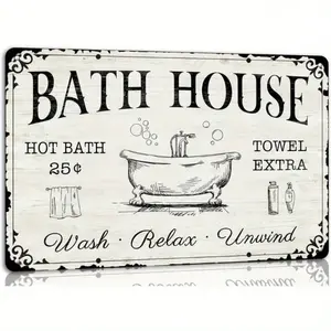 Aluminum Farmhouse Bathroom Wall Decor Vintage Towel Holder Hot Water Spa Style Stress Relief Home Aluminum Sign for Bathroom