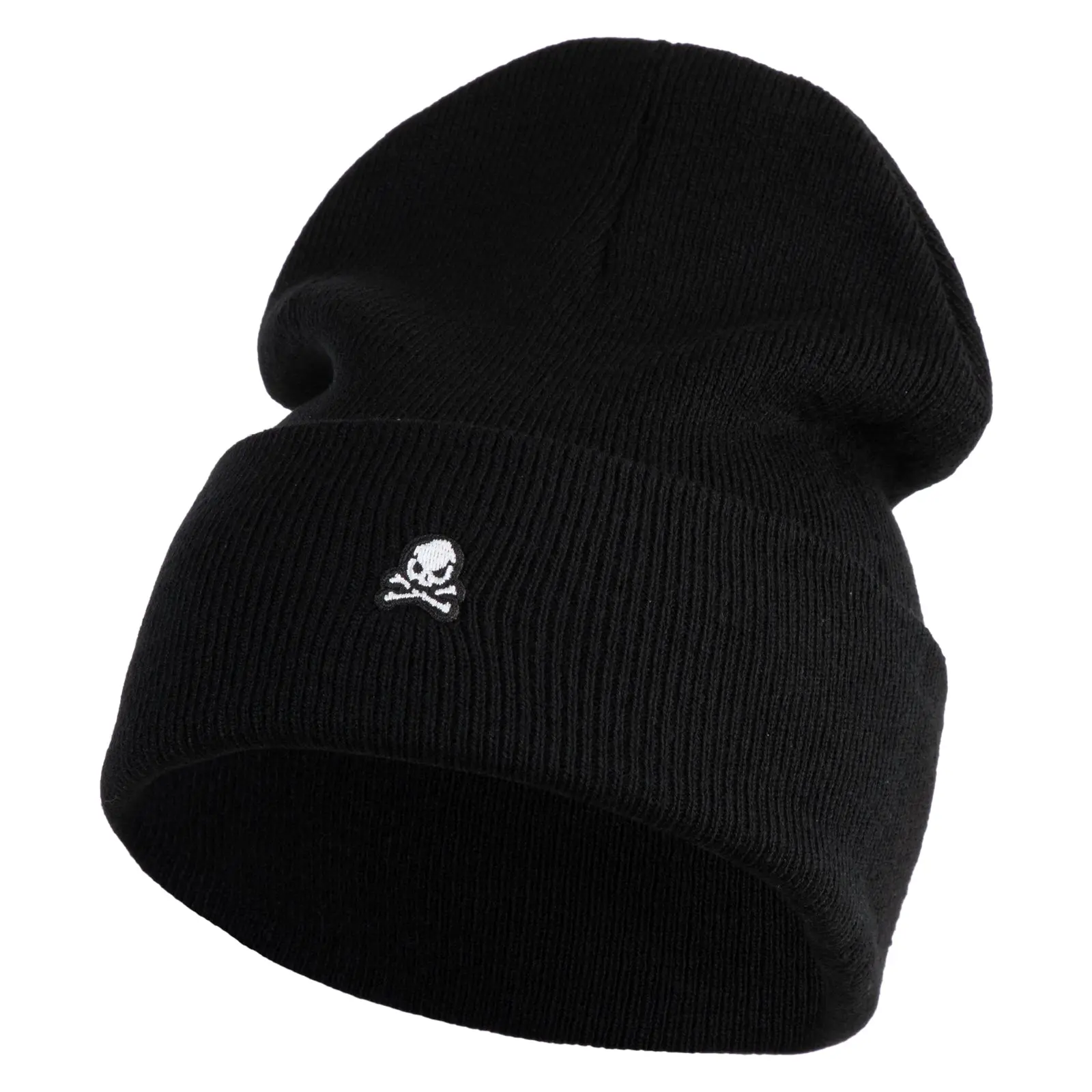 Extra Small Skull Halloween Embroidered Iron On Patched 12 Inch Long Knitted Beanie