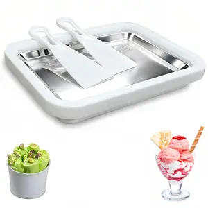 ARTBLEPRO Rolled Ice Cream Maker Kit Stainless Steel Instant Freeze Plate with 2 Scrapers DIY Tray for Family Fun & Easy Homemade Desserts Versatile Design for Yogurt Ice Cream Fruit Salad Cold Dishes