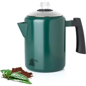 Green Stainless Steel Coffee Percolator Stovetop, 37oz Classic Percolator Coffee Pot,  For Camping Pot, 5-8 Cup Stove Top Espresso Maker, Cool-Touch Handle