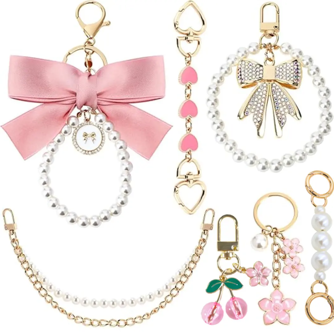 Women’s 7-Piece Textile Hanging Decoration Set - Bag Charms, Chain Links, Pendant, Key Accessory