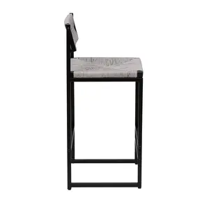 CozyNest Set of 2 Gray Woven Paper Rope Bar Stools with Backrest
