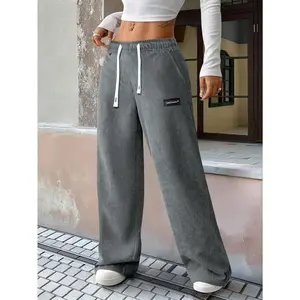 Women's Corduroy Drawstring Waist Pants, Dual Side & Buttock Pockets, Solid Color Versatile, Suitable For Casual Daily Wear And Outdoor Sports(1 Piece)