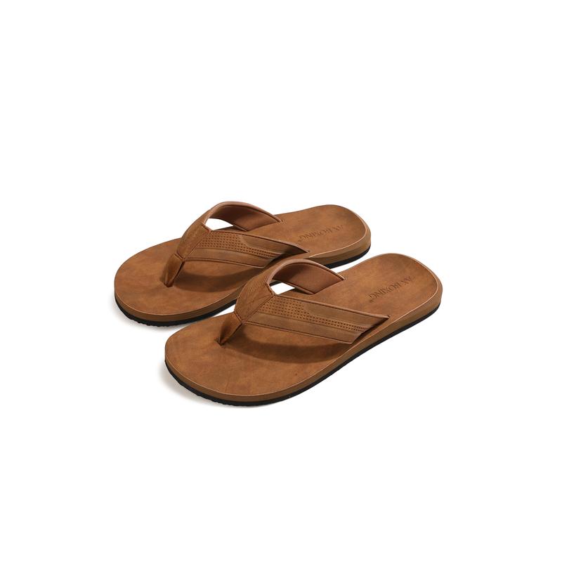 Men's leather flip flops, stylish and comfortable non-slip design slippers, suitable for daily outdoor and beach wear, arch support, durable Shoe Boy Summer Dance Soft Footwear Nail Sandal Items Brown Usat0906-4
