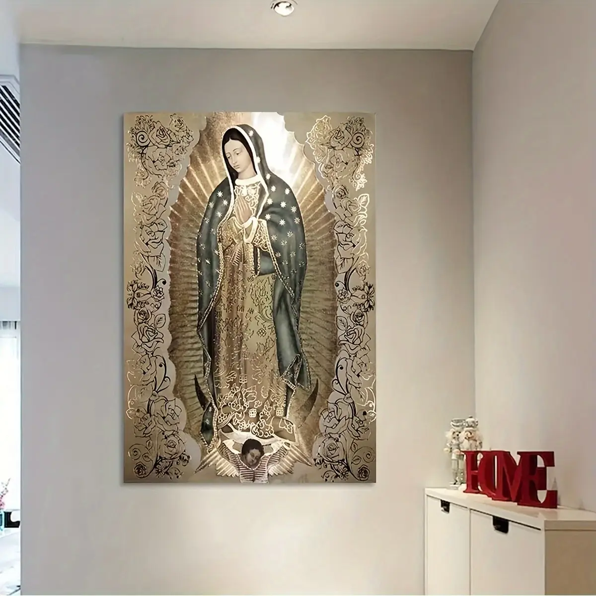 Modern Virgin of Guadalupe Canvas Print Framed or Frameless Options Available Wall Art for Living Room & Bedroom Elegant Catholic Home Decor 08*12 12*18 16*24 20*30 24*36 Inches