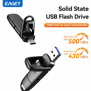 EAGET 128GB/256GB Dual Interface Solid State USB Drive, 500MB/s High Speed USB3.2 Type-C OTG Drive,Video External Storage Flash Drive, Zinc Alloy, Plug and Play for Phone, Laptop, PC, Mac, Instant File transfer Backup drive