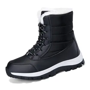 Women’s waterproof lace-up mid-calf snow boots with fleece lining, deep-traction treads, thick sole for outdoor cold protection, cotton boots—warm casual high-top short boots for outings