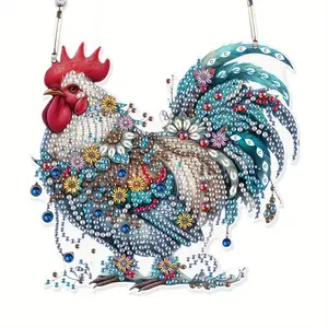 Rooster Design Hanging Ornament, 5D DIY Acrylic Special Shaped Diamonds Hanging Painting Pendant Kit, Diamond Art Hanging Window Pendant Ornament for Home Decoration and Gift