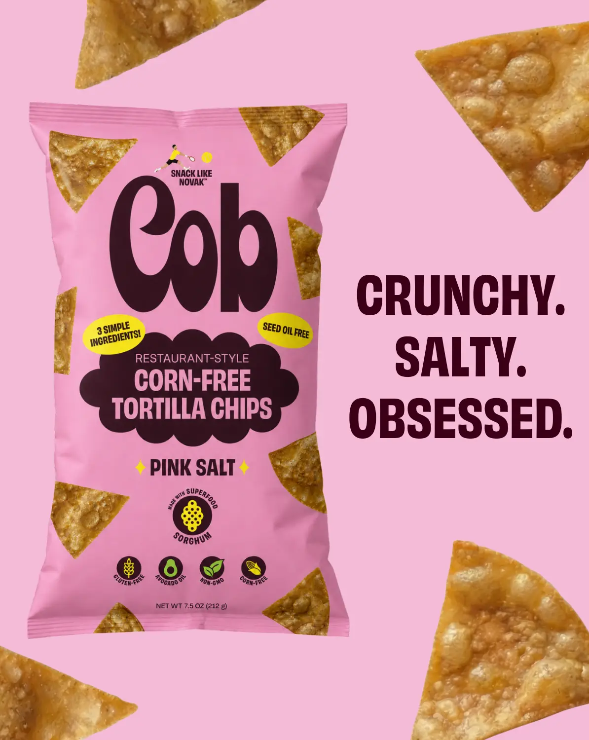 Cob Organic Sorghum Tortilla Chips – Corn-Free, Seed Oil-Free, Gluten-Free, Non-GMO, Avocado Oil, Vegan Crunchy Dipping Chips (6 or 9 bags) 7.5 oz each