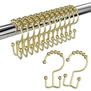 Shower Curtain Hooks Rings, Rust Proof Stainless Steel Shower Curtain Hooks Double Sided for Bathroom Shower Rods Curtains, Set of 12,