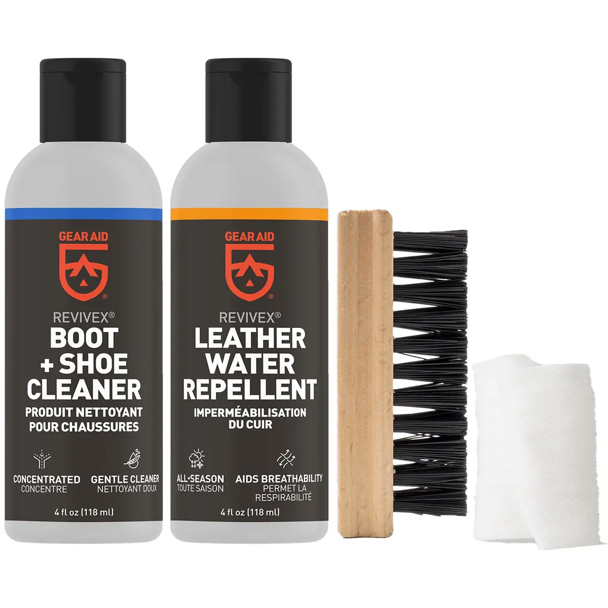 Gear Aid Revivex Leather Boot Care Kit - Outdoor Shoe Cleaning & Care Set with Waterproofing, Conditioning, Shoe Brushes, Foot And Shoe Cleaning & Care
