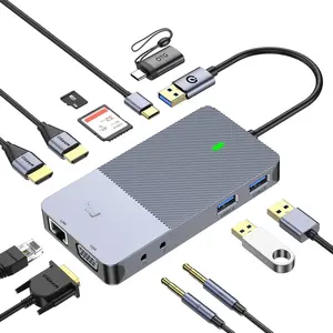 USB 3.0 Laptop Docking Station,Triple Display USB Hub Hdmi Splitter Extender Dual ,USB Dock with 2 HDMI,VGA,USB 3.0,Compatible for MacBook M1 M2 M3 M4     OS-Classic Gray