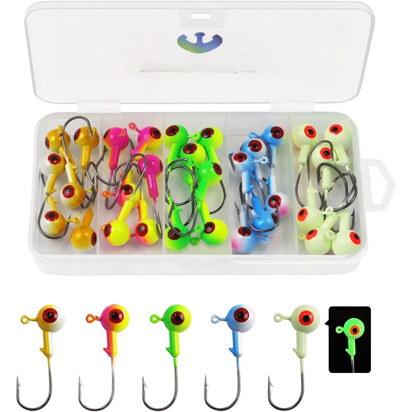 Fishing Jig Heads Assorted Size Round Painted Ball  Hooks for Walleye Bass Trout Crappie Jig Heads Freshwater Saltwater,1/2oz 3/8oz 1/4oz 1/8oz 15-40pcs