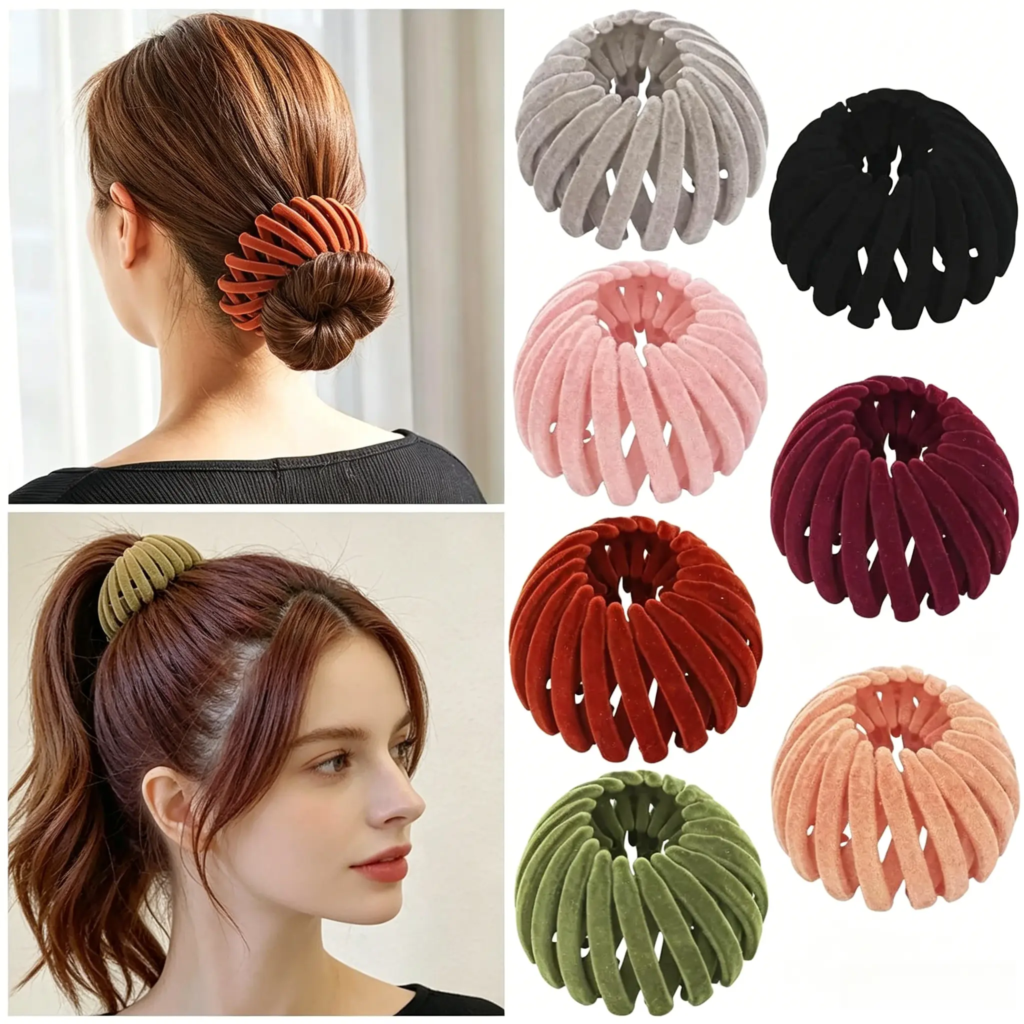 7pcs Bohemian Style Bird Nest Magic Hair Clips Set, Hollow Out Round Plastic Hair Bun Maker, Anti-Slip Reusable Hair Accessories for Women Girls, Elegant Styling Barrettes for Wedding Party Daily Festival Bridal Hair Decor