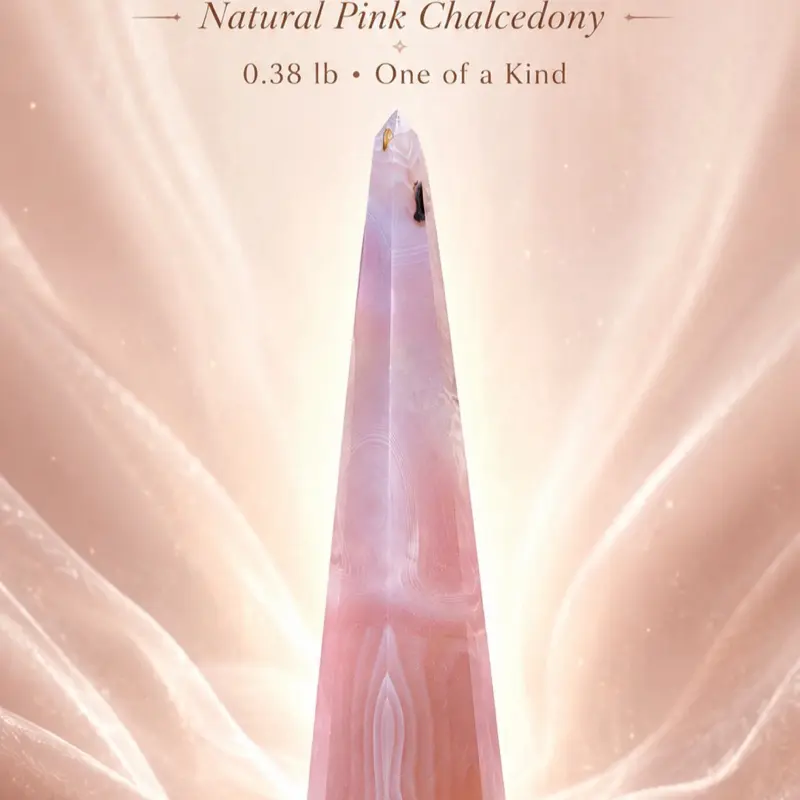 Lela’s GemStoneZ Blush Banded Jelly Agate Obelisk Natural Pink Chalcedony 0.38 lb Polished One-of-a-Kind Luxury Collector Piece
