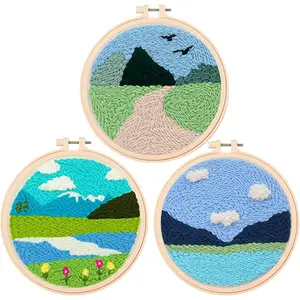 3 Sets Punch  Kits for Beginners,Includes , Fabric,Yarns and Hoops,  Punch Kits for Adults&,Easy to Learn, , for Home Decor