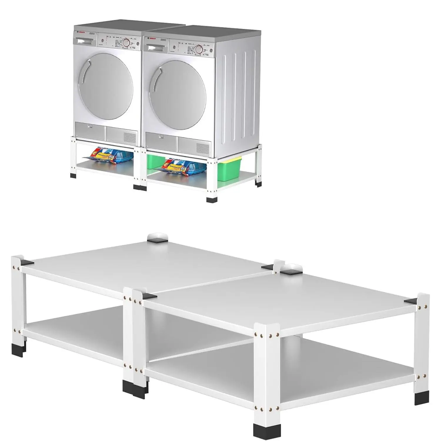 GARVEE Washer Dryer Laundry Pedestals with Storage Shelf,Washer and Dryer Stand Universal Platform,28.3 in Lx28.3 in Wx14 in H,Fit 660 LBS Capacity, Heavy Duty Steel Multi-Functional Base for Washing Machine