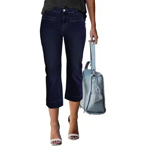 Capri Jeans for Women High Waisted Slim Straight Stretchy Denim Capris Pants Welt Pockets Casual Cropped JeansGift