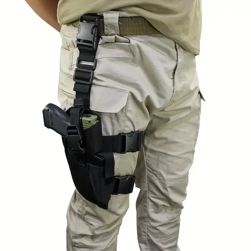 Universal Drop Leg Tactical Holster with Adjustable Belt, Thigh Straps, Extra Mag Pouch & Dual Retention Straps - Lightweight Nylon Fabric Tactical Gear Equipment for Shooting Training, Outdoor Hunting (Outdoor Sports, Shooting Gear), Buckle, Customizable