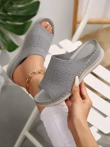 Women's Solid Color Breathable Mesh Slides, Flat Sandal, Casual Comfortable Slippers for Summer, Lightweight Breathable Shoes for Daily Wear, Girl