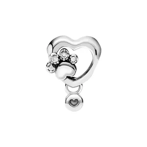 Sparkling Paw Print Hollow Heart Dangle Charm for Bracelets