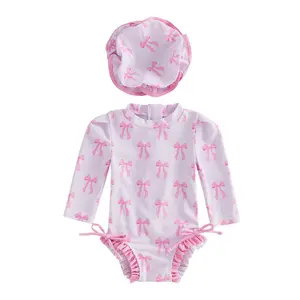 Meihuida Baby Girl Swimsuit Lemon Bow Floral Ruffle Zip-up Back Rash Guard Swimwear Bathing Suit for Toddler Infant Newborn