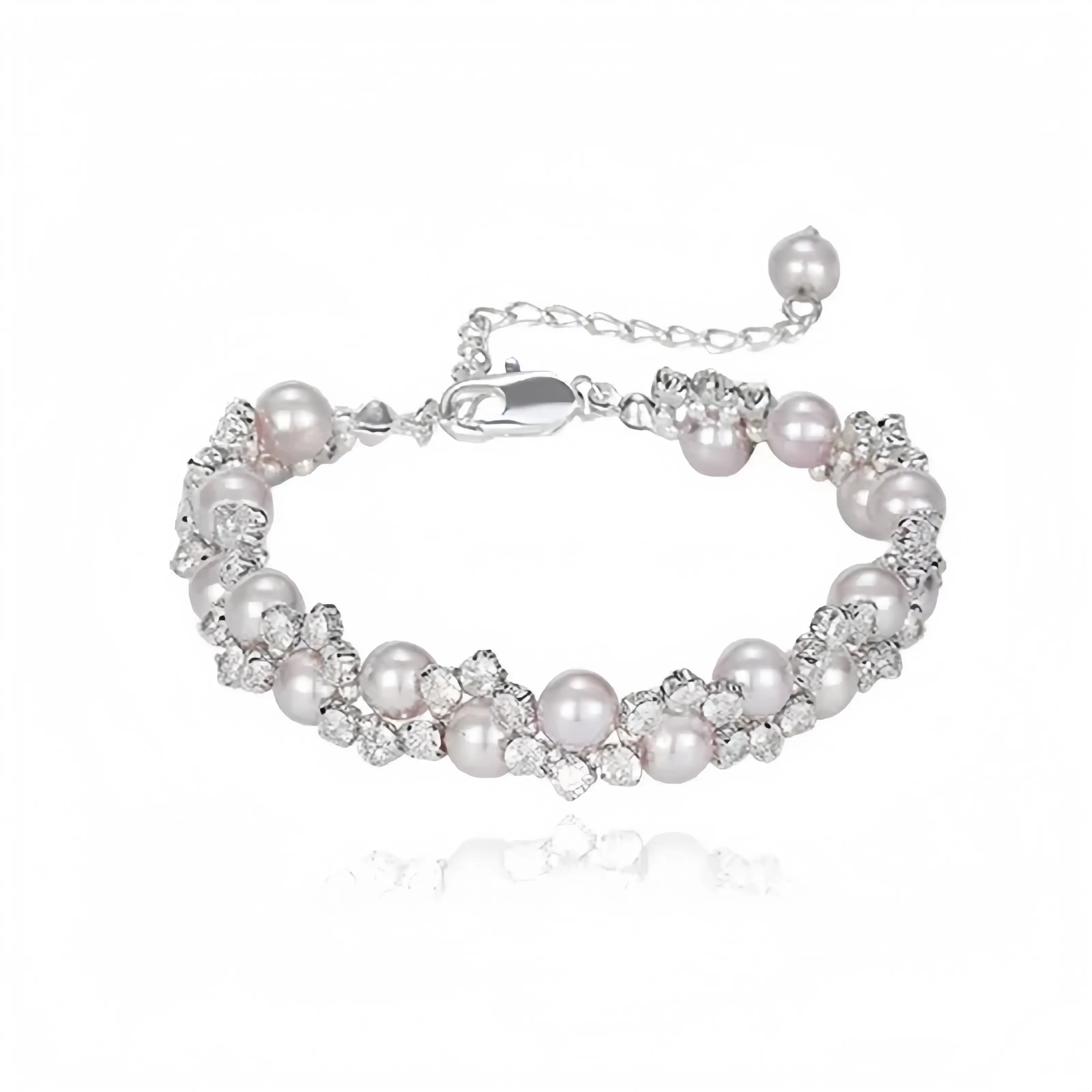 Pearls Cubic Zircon Bracelet - Elegant Design with White Pearls and Sparkling Cubic Zircon Stones