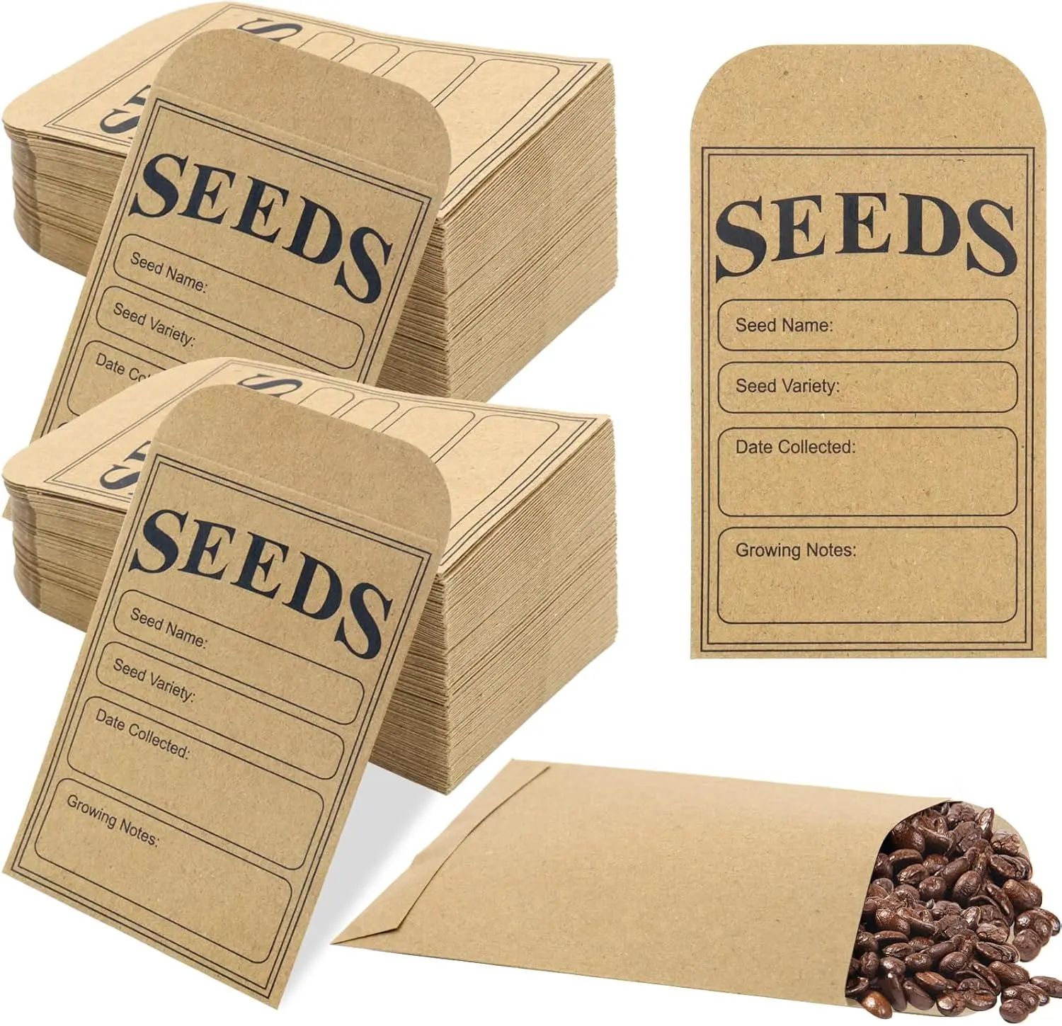 200-Piece Corrosion-Resistant Kraft Paper Seed-Saving Envelopes (3.2x4.8 in) - Office Stationery with Date Collected, Variety, Growing Notes, Name Sections, Double-Sided Tape for Produce Storage
