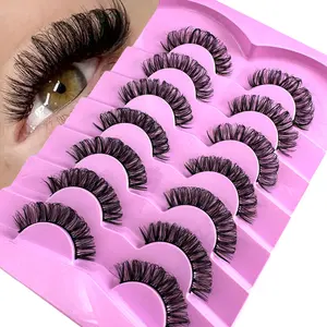 7 Pairs DD Curl Lashes, Dense Curled False Eyelashes, Faux Lashes, Russian Strip Adhesive, Natural Long Fluffy Lashes, Mixed Length, Solid Form