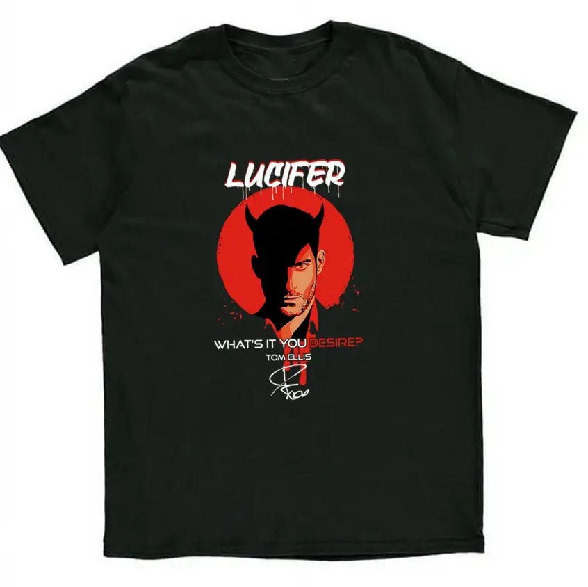 Anna Love Store, Lucifer 2016 6 Seasons Tee Shirt, Signed What Do You Desire, Lucifer Morning Star Wings TV Show T-Shirts, Lucifer Shirt For Fans, Black Unisex Shirt for Men Women, Gildan Cotton, Modern Classic Fit, Tubular Body